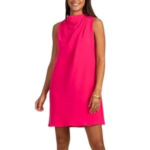 Trina Turk sleeveless hot pink pleated mock neck mini dress, size Large, NWT